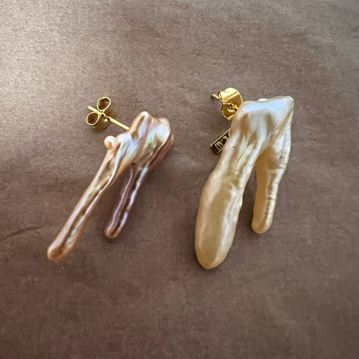 Purple Freshwater Pearl Earrings - Minimalist Interconnected Branch Design , Modern Everyday Luxury