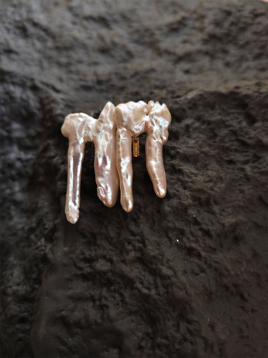 White Freshwater Pearl Earrings - Minimalist Interconnected Branch Design , Modern Everyday Luxury