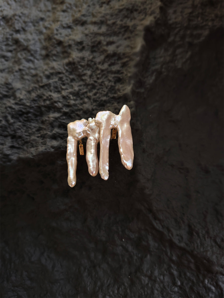 White Freshwater Pearl Earrings - Minimalist Interconnected Branch Design , Modern Everyday Luxury