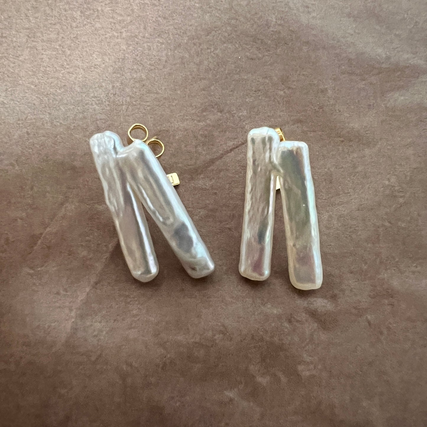 White Freshwater Pearl Earrings - Minimalist Interconnected Branch Design , Modern Everyday Luxury