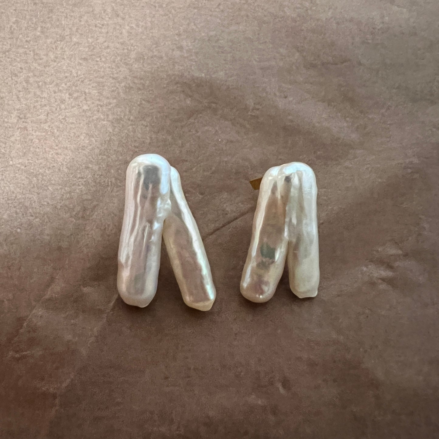 White Freshwater Pearl Earrings - Minimalist Interconnected Branch Design , Modern Everyday Luxury