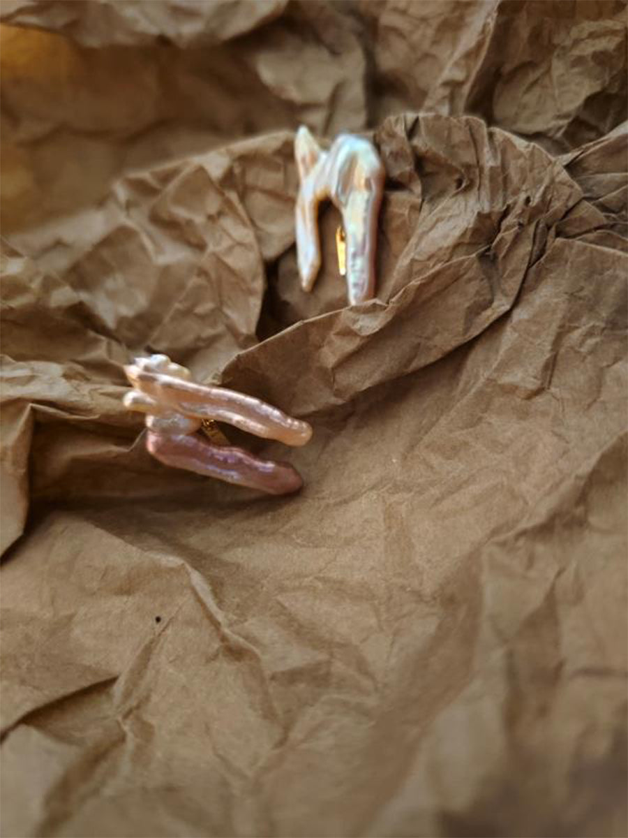 Purple Freshwater Pearl Earrings - Minimalist Interconnected Branch Design , Modern Everyday Luxury