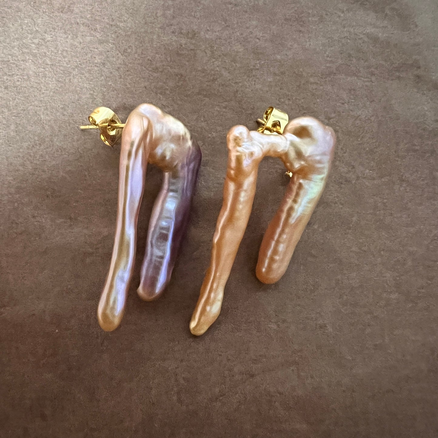 Purple Freshwater Pearl Earrings - Minimalist Interconnected Branch Design , Modern Everyday Luxury