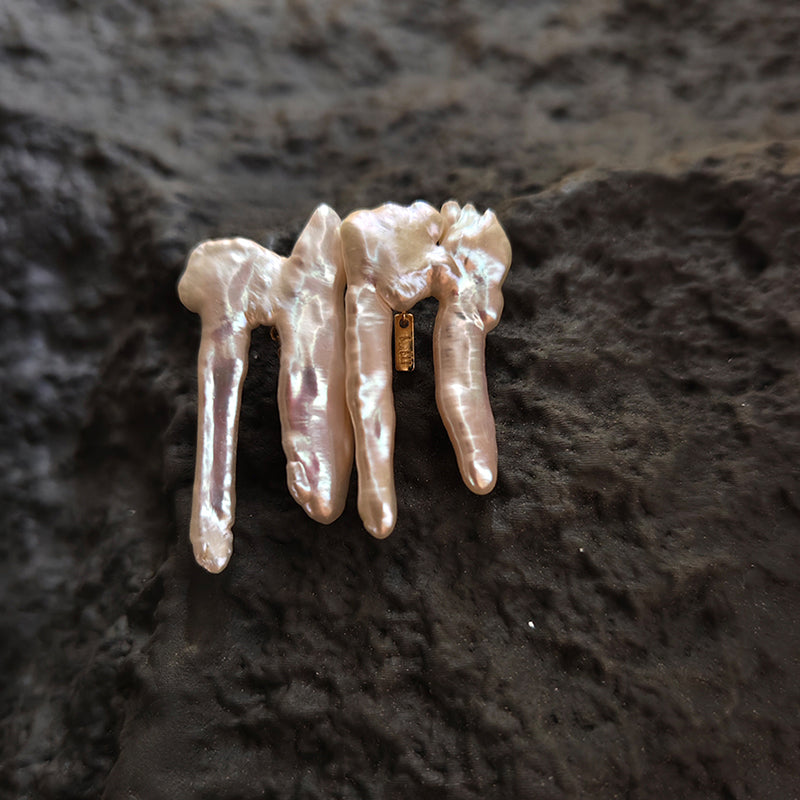 White Freshwater Pearl Earrings - Minimalist Interconnected Branch Design , Modern Everyday Luxury