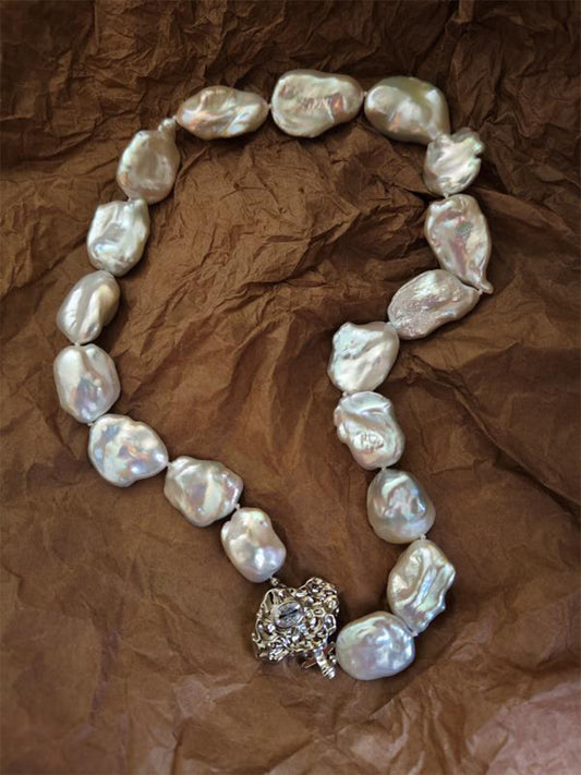 White Pearl Necklace-Silver Lock